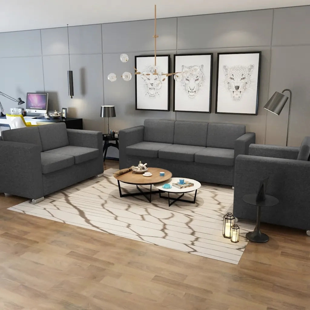 3 Pz Set di Divani in Stoffa Grigio Scuro 274215