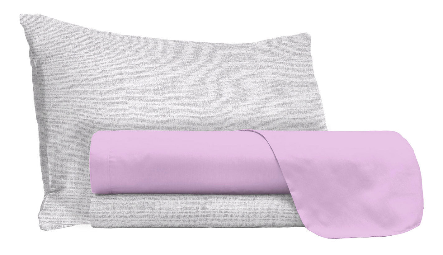 Set Lenzuola Singolo Sopra Sotto e Federe in Cotone Lilla