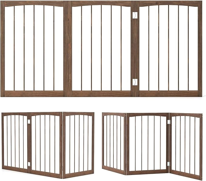 Cancelletto in Legno per Cani 159 x 76 cm, Recinto per Bambini, Cancello Pieghevole a 3 Pannelli per Porte, Scale e Corridoi (Naturale)