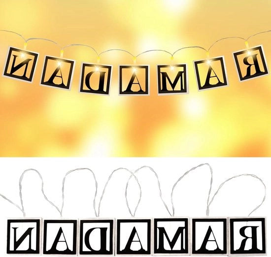 Sfilato di luce per Ramadan - Illuminazione notturna in legno con lettere vuote - Decorazione luminosa a batterie - Lampada da parete per festività di Ramadan - Decorazione per l'abitazione