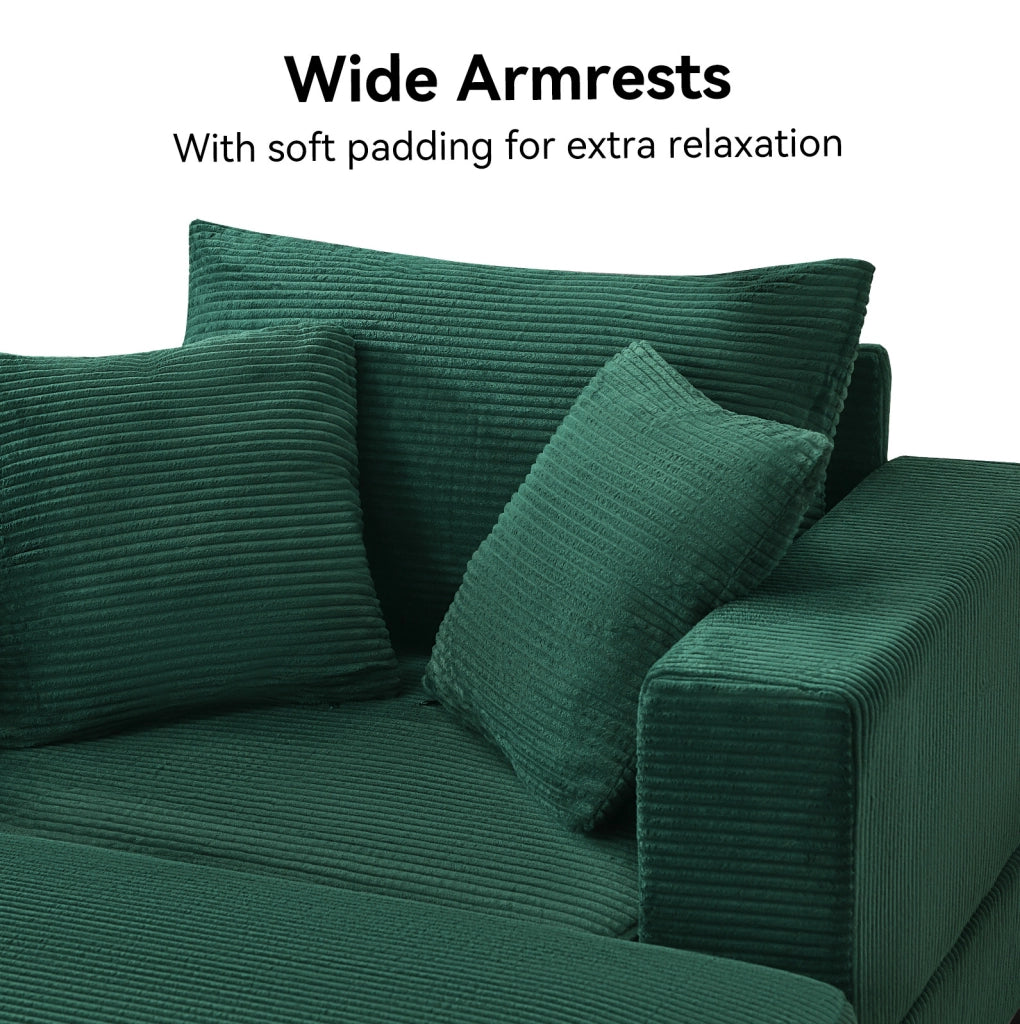 Chaise longue con poggiapiedi e contenitore, divano lounge con 3 cuscini, verde smeraldo