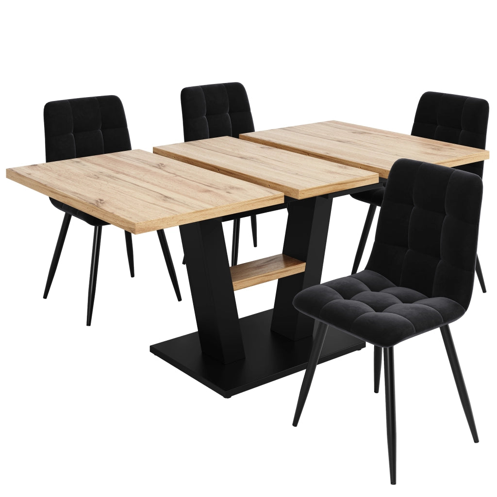 Tavolo da Pranzo Allungabile con 4 Sedie ¨C MINIMAL ¨C 118-157x70 cm, Gambe a V