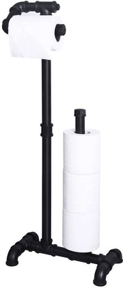 Toiletrolhouder industriale per bagno, stendardo rustico in ferro con riserva, stile vintage, nero scuro