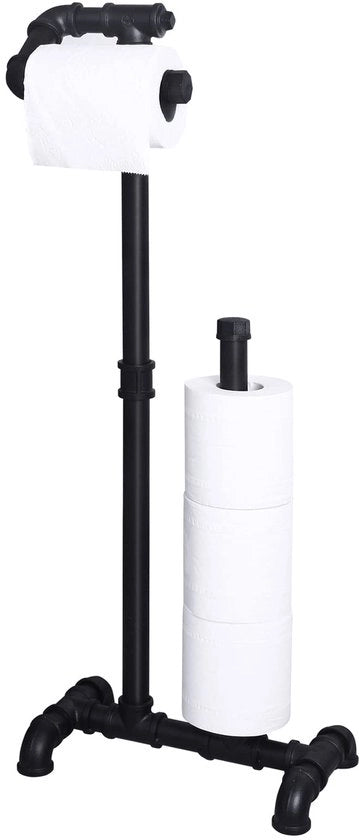 Toiletrolhouder industriale per bagno, stendardo rustico in ferro con riserva, stile vintage, nero scuro
