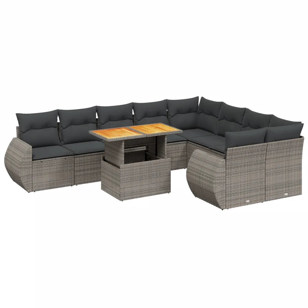 Set Divano da Giardino 10 pz con Cuscini Grigio in Polyrattan 3272355