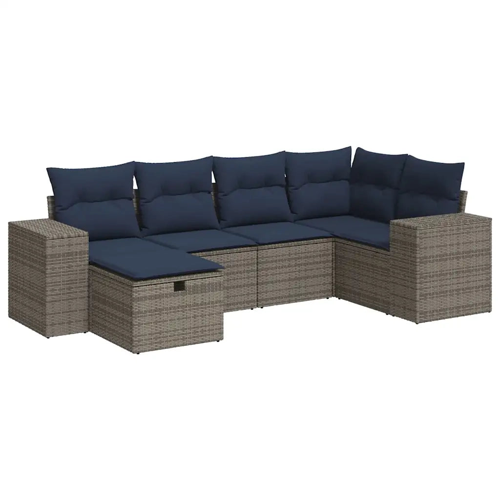 Set Divano da Giardino 6 pz con Cuscini Grigio in Polyrattan 3325687