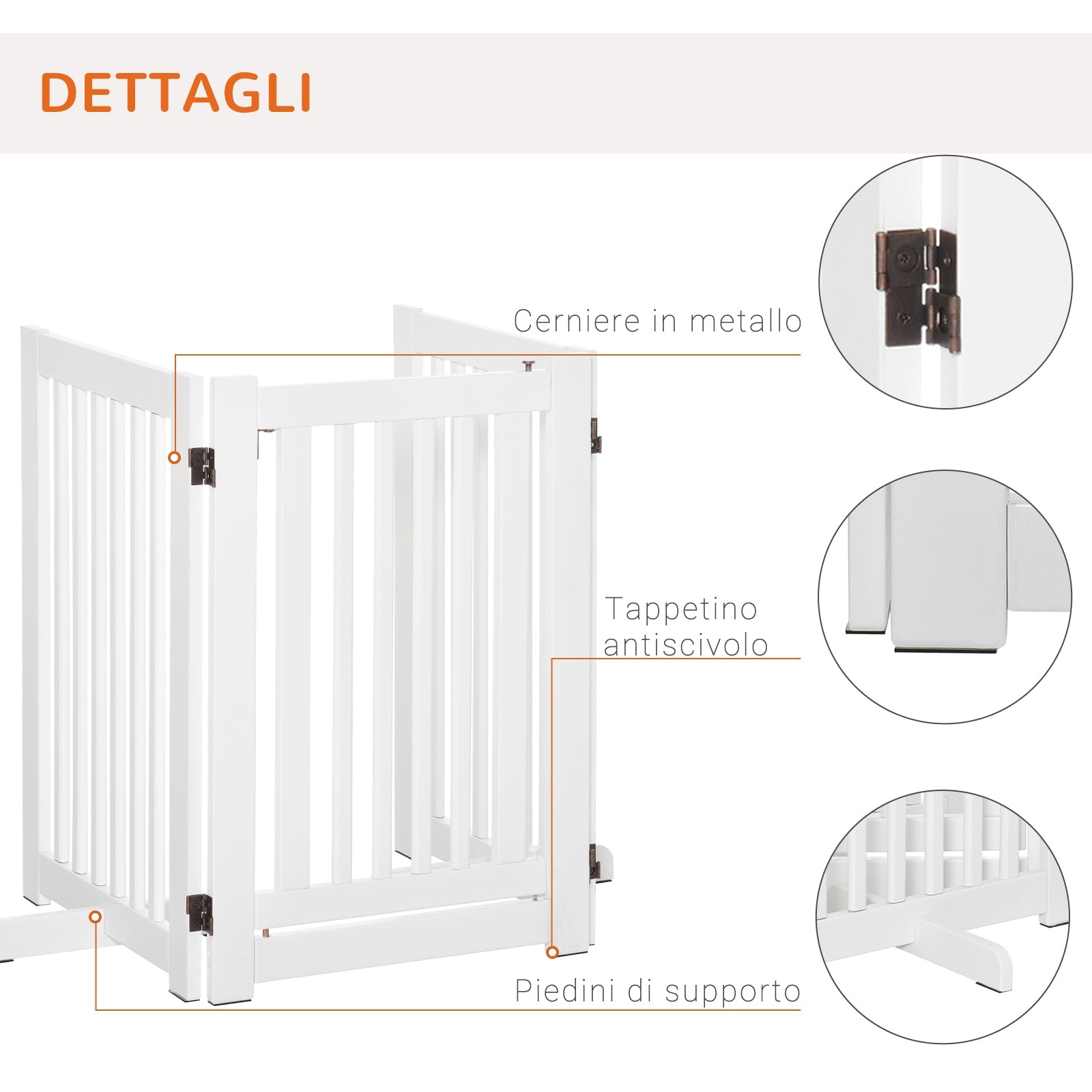 Cancelletto di Sicurezza Pieghevole per Animali Domestici 155x35,5x76 cm in MDF Bianco