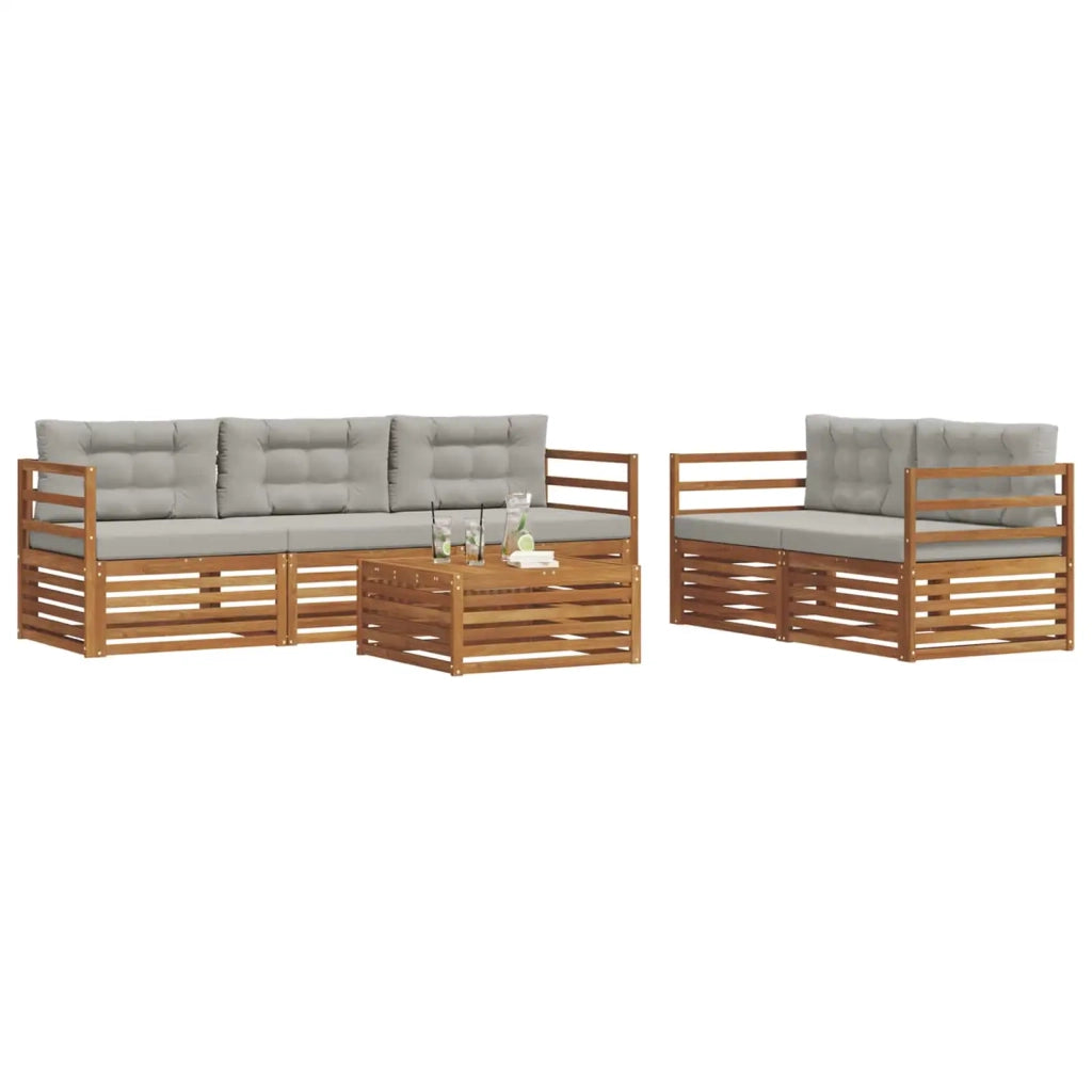 Set di divani da esterno 6 pcs Grigio Naturale e Chiaro 3373001