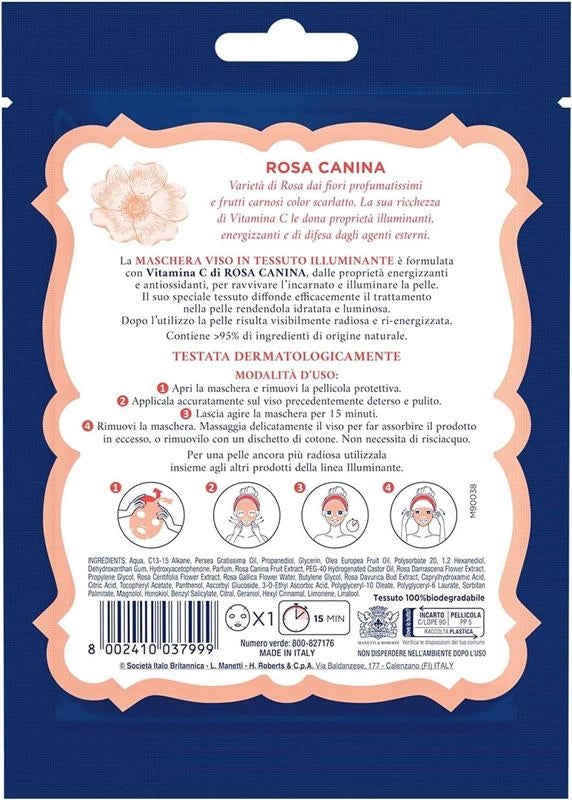 ACQUA ALLE ROSE MASCHERA IN TESSUTO ILLUMINANTE ENERGIZZANTE ANTI-FATICA CON VITAMINA C DI ROSA CANINA