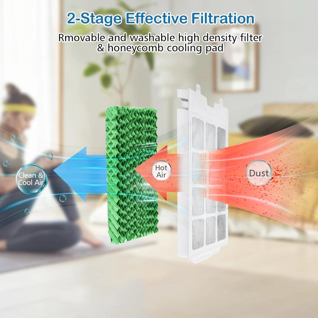 Ventilatore Condizionatore Portatile 65W, Raffreddatore d'Aria 3 in 1, Air Cooler & Ventilatore & Umidificatore, con Telecomando, 4 Velocità Regolabili, Timer 7,5H, Serbatoio d'Acqua 20L