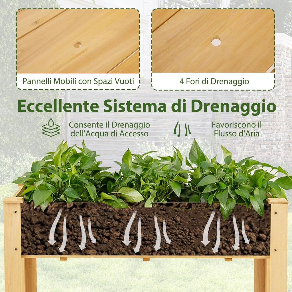 Letto per Orto Rialzato da Esterno in Legno di Abete, Fioriera Rialzata con Fori di Drenaggio, Letto per Piante Urbano da Giardino e Patio, 120 x 60 x 82 cm (Naturale)