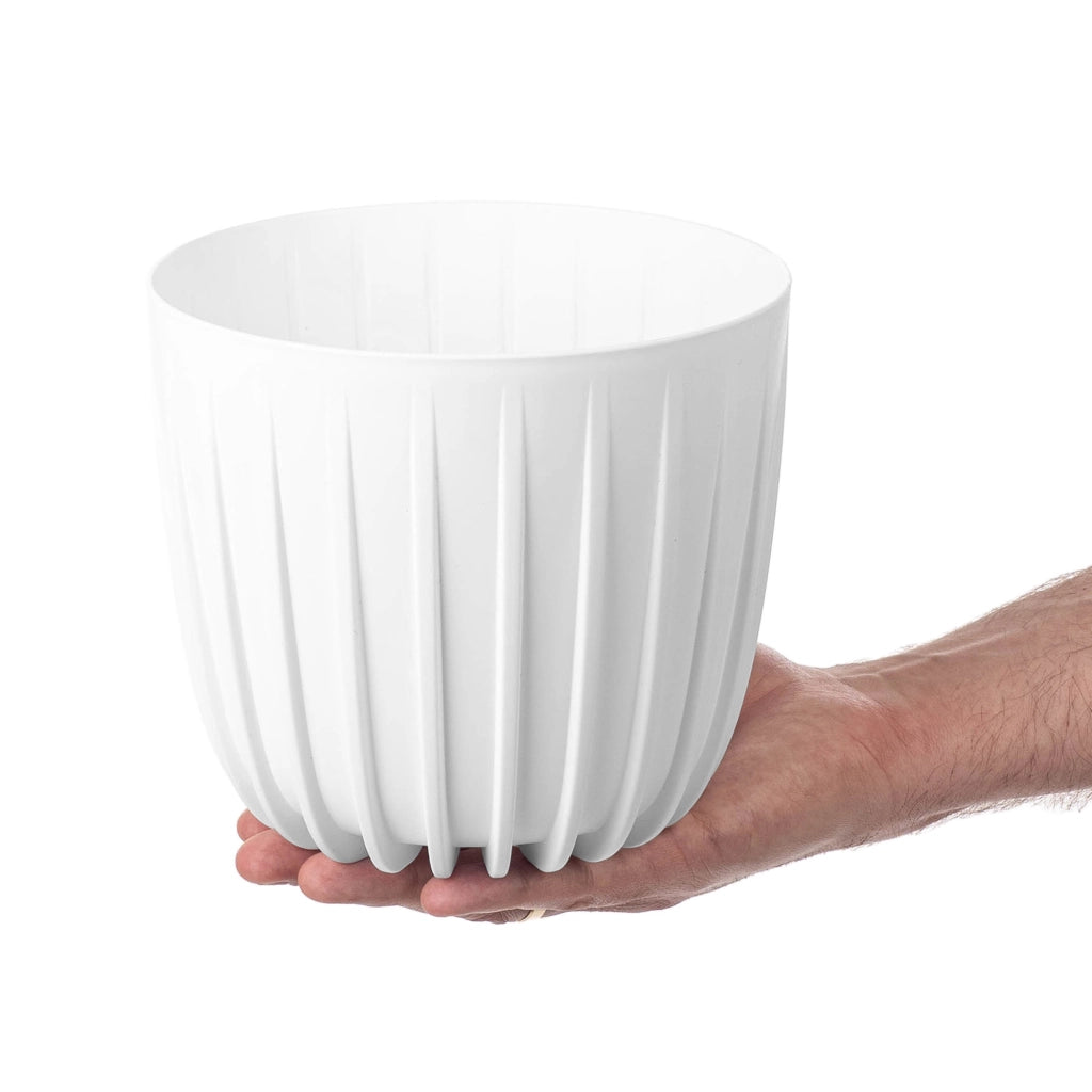 KADAX Vaso da fiori, coprivaso rotondo da 17,5 cm in plastica, supporto per fiori bianco