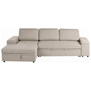 Divano letto angolare in finto lino per mancini con contenitore Cuscini in poliestere Schienale beige lato destro
