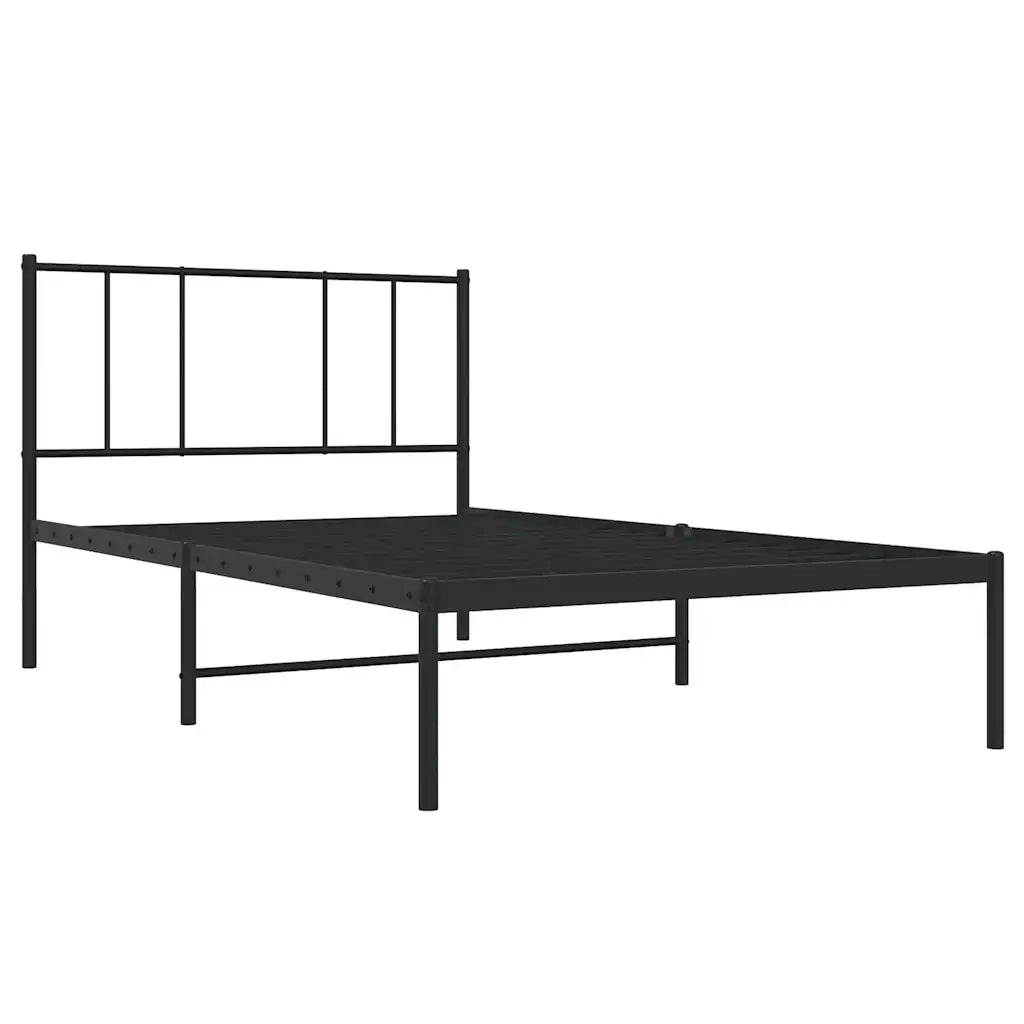 Letto singolo | Letto per adulti | Giroletto con Testiera in Metallo Nero 90x190 cm
