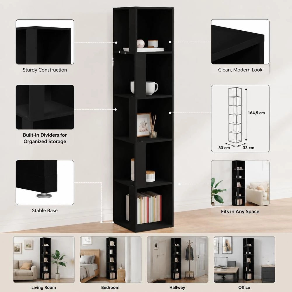 Corner Shelf, Black, 33x33x164.5 Cm, Wood-based Material