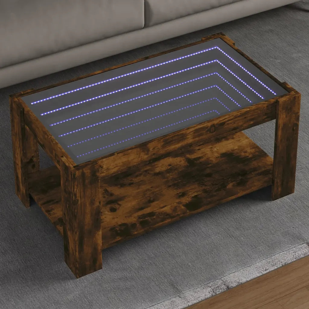 Tavolino Salotto con LED-Tavolino da soggiorno-Tavolo Rovere Fumo 93x53x45 cm Multistrato