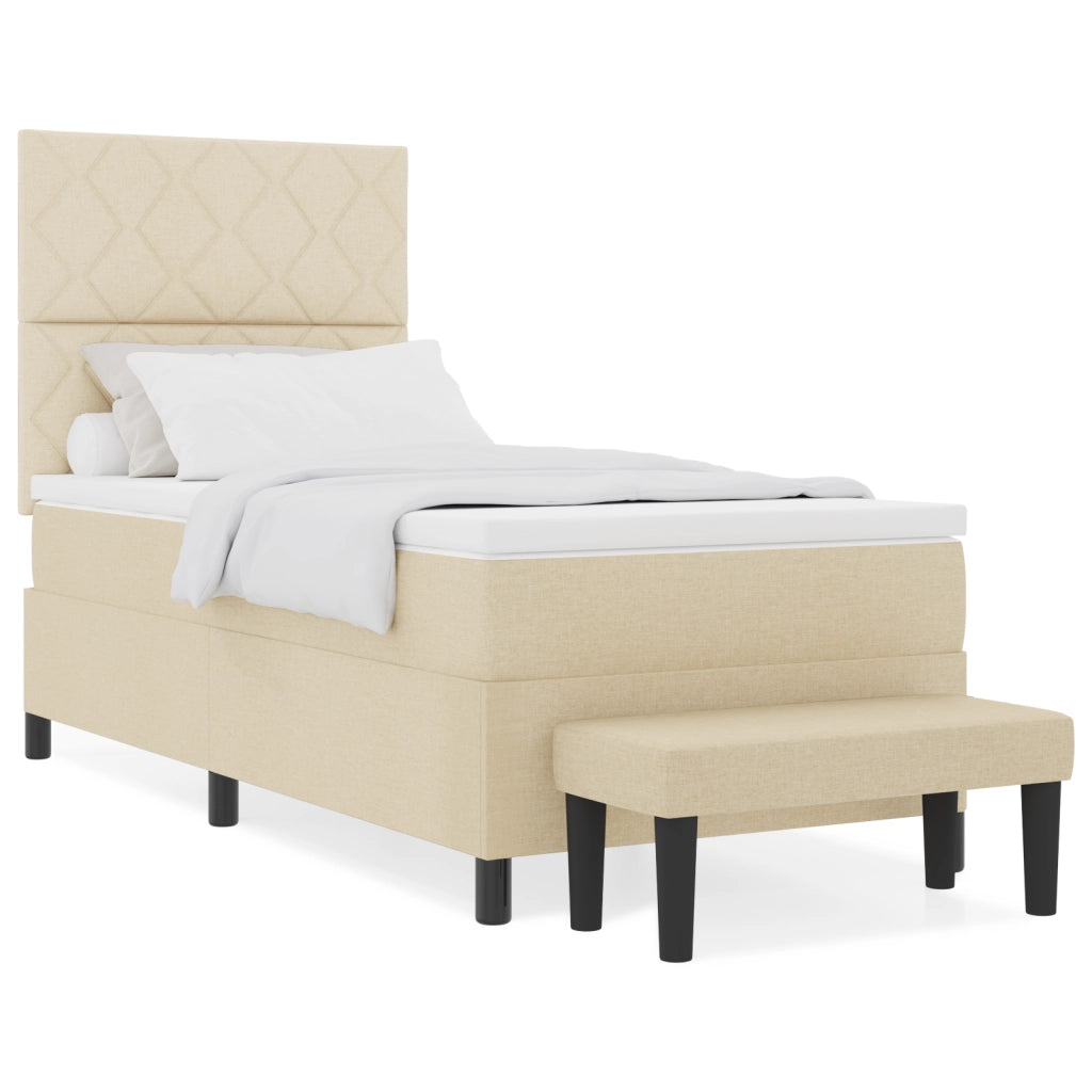 Letto a molle con materasso e panca crema 100x200 cm tessuto