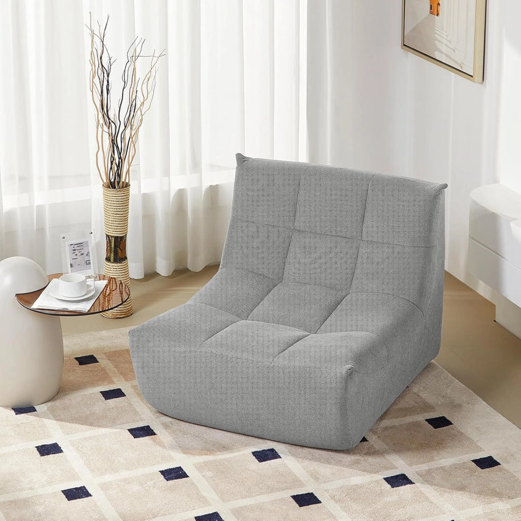 Poltrona Imbottita da Terra, Pouf Poltrona con Schienale, Sfoderabile, per Soggiorno, Camera da Letto, Balcone, 98x84x73 cm, in Spugna, Grigio, 0034XXY