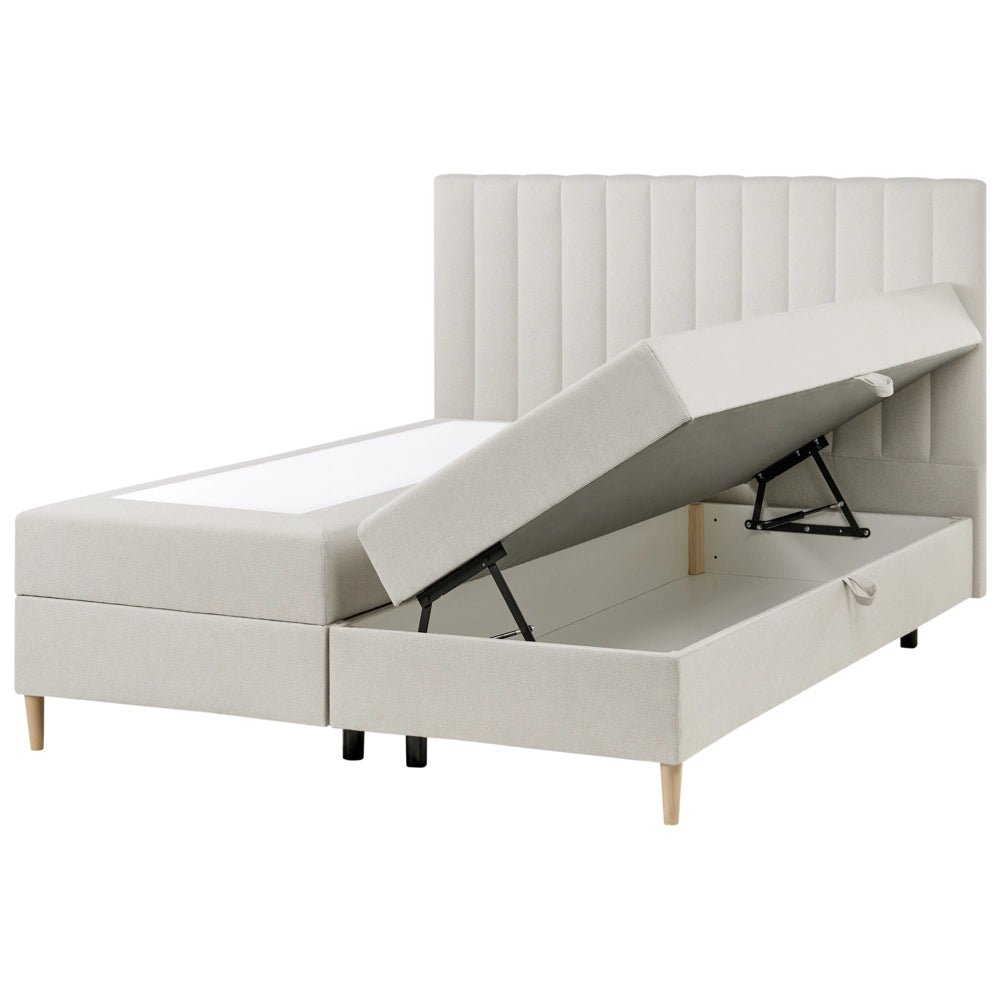 Divano letto matrimoniale con contenitore sollevabile imbottito con testiera 160 x 200 cm bianco sporco