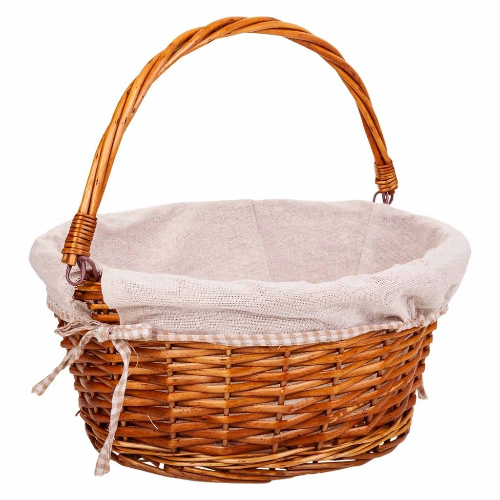 Cesto in vimini foderato con manico pieghevole marrone d37x17/30h