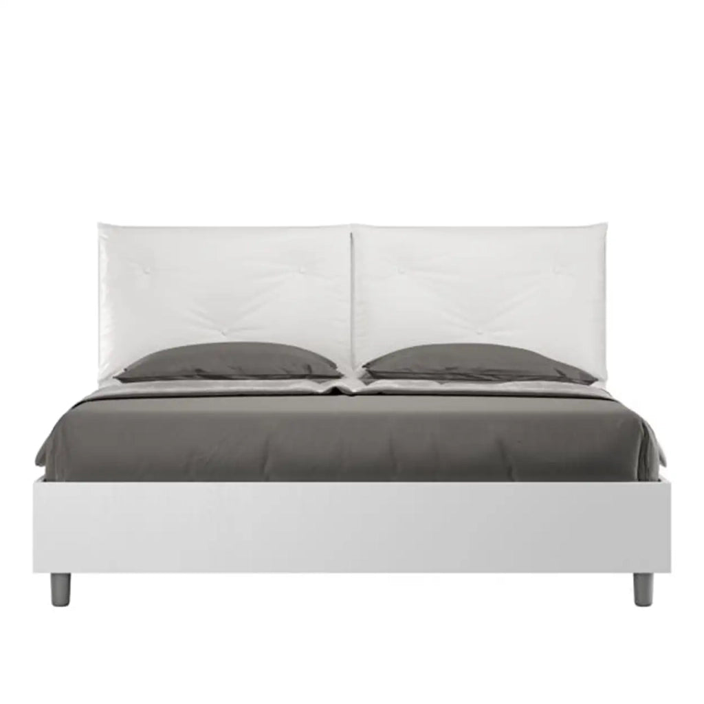 Letto matrimoniale con rete 160x190 bianco frassino cuscini similpelle bianco Egos Appia