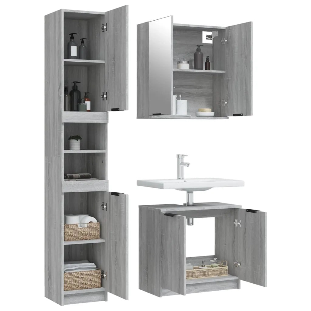 Set Mobili da Bagno 3 pz Grigio Sonoma in Legno Multistrato 3115882
