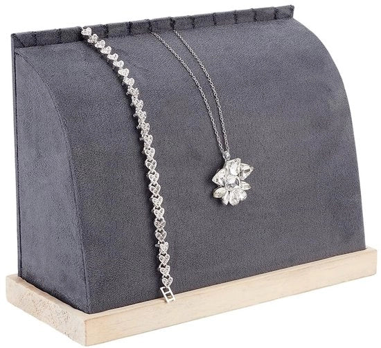 Organizzatore per 11 Collane - Supporto in Velluto - Braccio in Legno - Organizzazione e Armonizzazione - 9 cm Largo - 21 cm Lungo - 15,8 cm Alto - Organizzatore per Collane