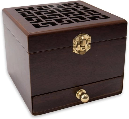 Bruciatore di Incenso Supporto Naturale Cassetta in Legno Distillatore Cilindro Carbone di Legno Resina Aromaterapia Profumo Ornamento (Legno di Noce)