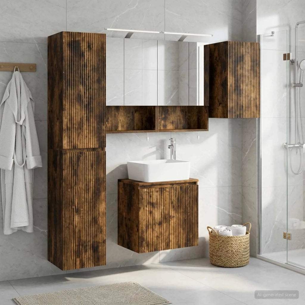 Set di Armadi da Bagno 5 pcs Rovere Fumo 50 x 14,5 x 70 cm 3407323