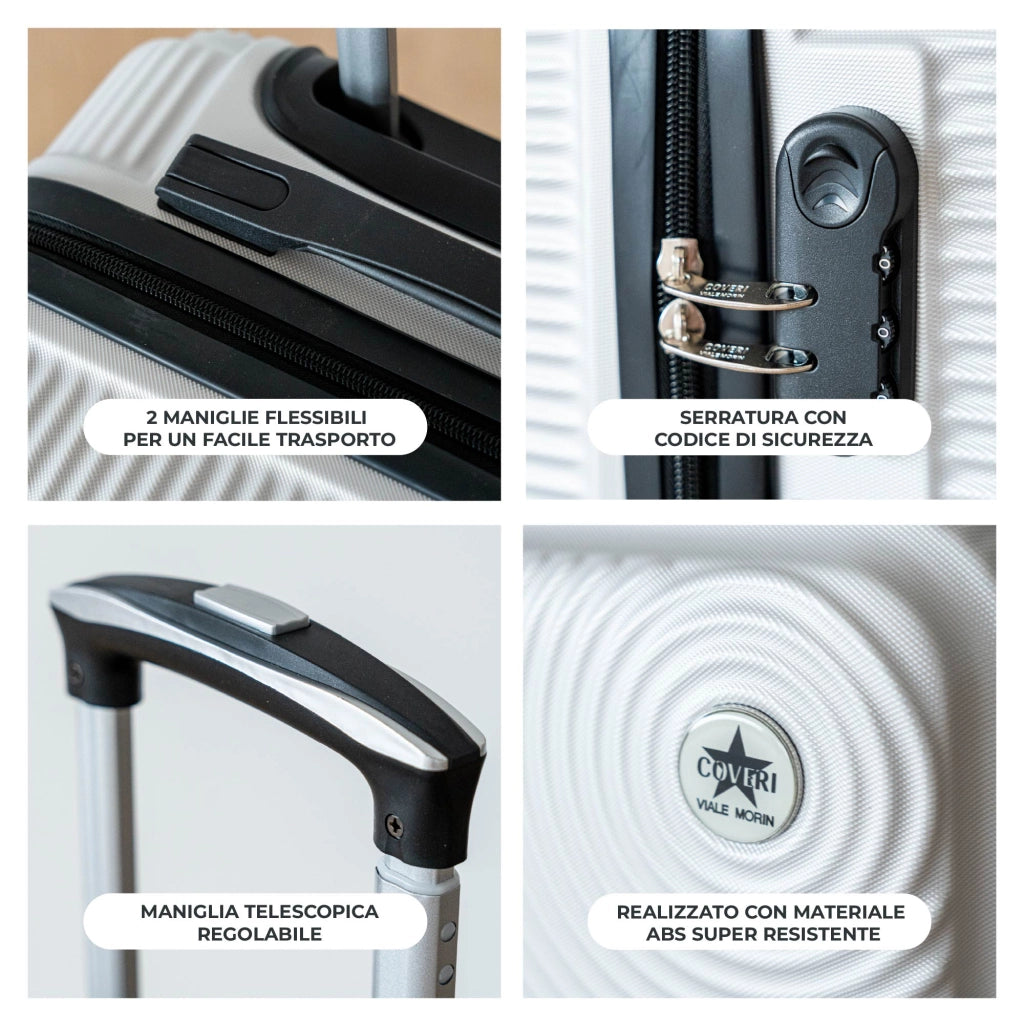 COVERI Trolley Bagaglio Mano Rigido 38x56x23 Piccolo Ultraleggero Valigia In Abs Con 4 Ruote Removibili Manico Chiusura Di Sicurezza Per Compagnie Low Cost Economy Zaino Da Viaggio Maiami-Argento