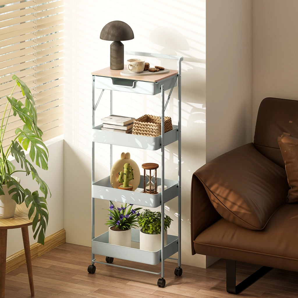 Carrello mobile con cassetto e cestini ¨C Zephmum ¨C 4 livelli verde