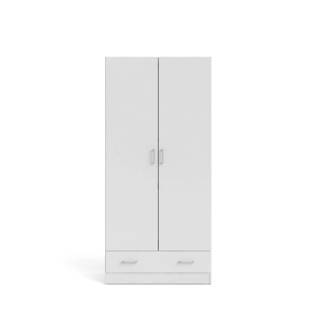Guardaroba 2 ante Amylya, Mobile camera da letto, Cabina armadio portabiti, Armadio appendiabiti, 79x36 h170 cm, Bianco