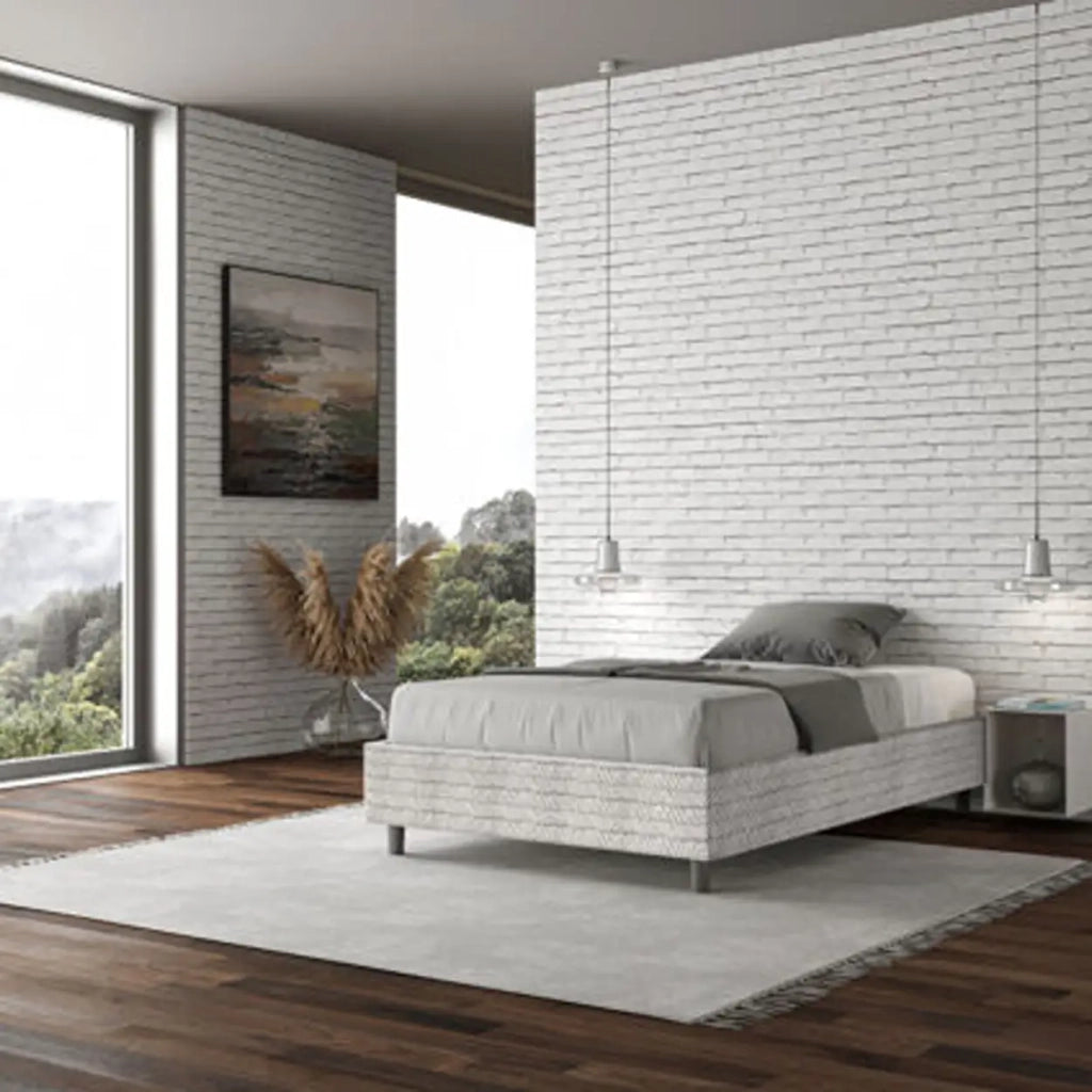 Letto una piazza e mezza con rete imbottito 120x190 tessuto Aragona 1 bianco Azelia