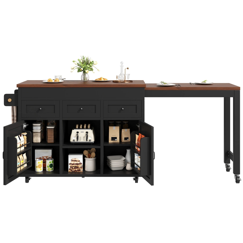 Tavolo da Pranzo Allungabile con Isola Cucina e Cassetti ¨C MINIMAL ¨C Nero 131,5-210 cm
