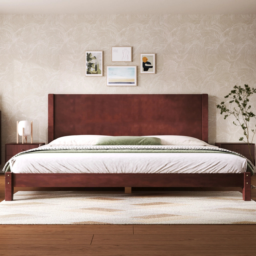 Letto matrimoniale 180 × 200 cm con testiera e supporto a doghe, senza materasso, in MDF e legno, marrone