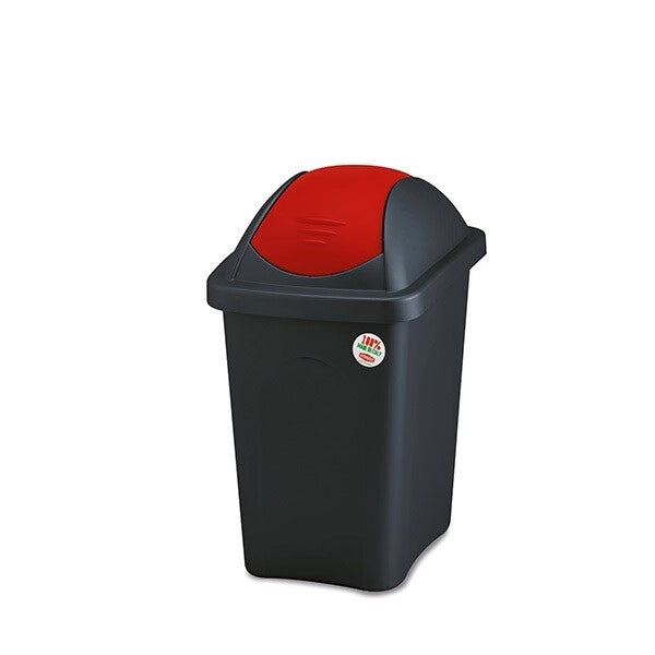 Pattumiera Bidone Bascula Fusto Nero e Bascula Rossa 30 Litri