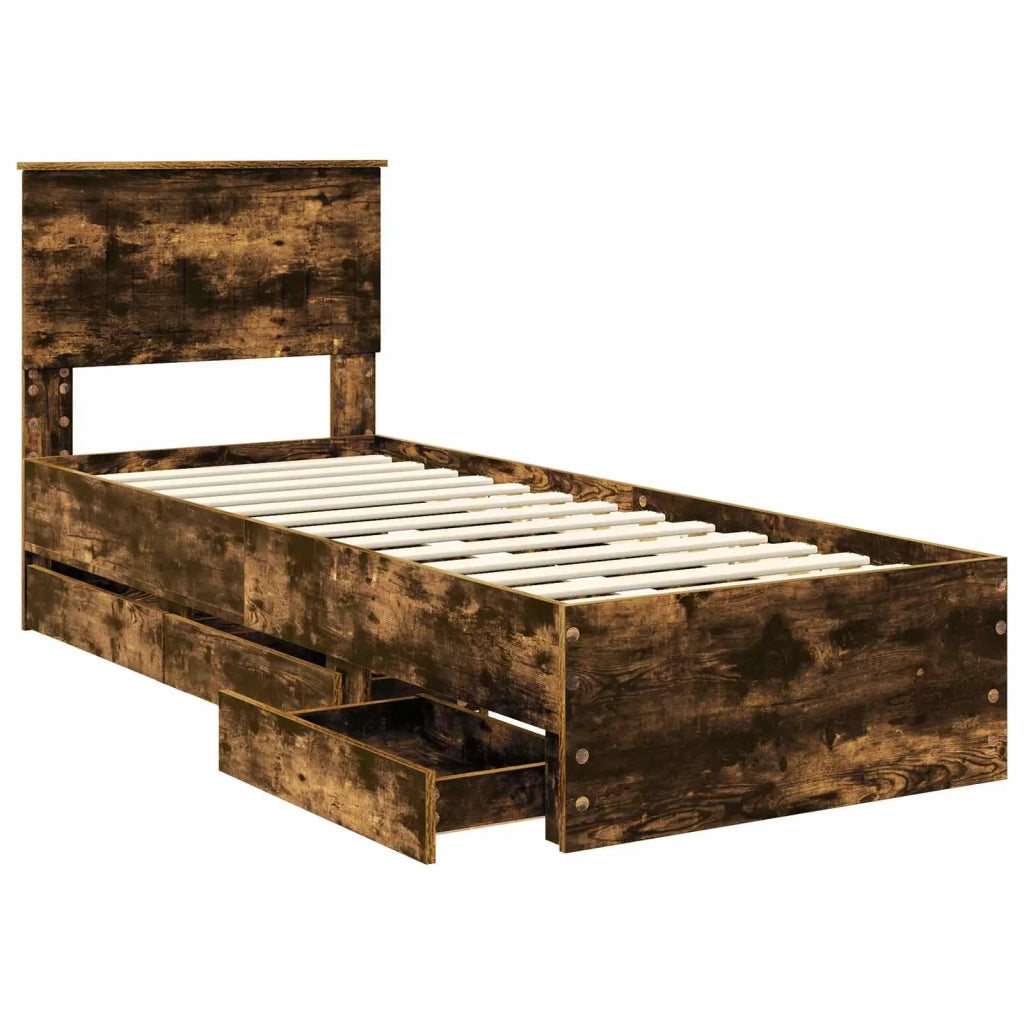 Struttura del letto con cassetto Rovere fumé 75 x 190 cm 3410760