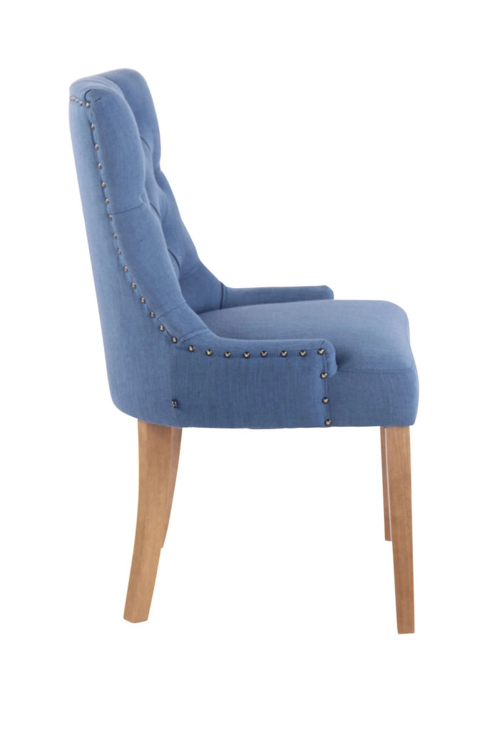 Poltrona da pranzo Aberdeen in tessuto blu,antico chiaro