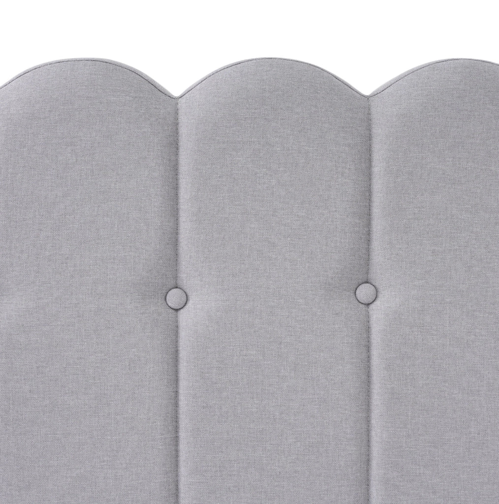 Letto matrimoniale imbottito 140x200 in lino grigio con USB Type-C e doghe