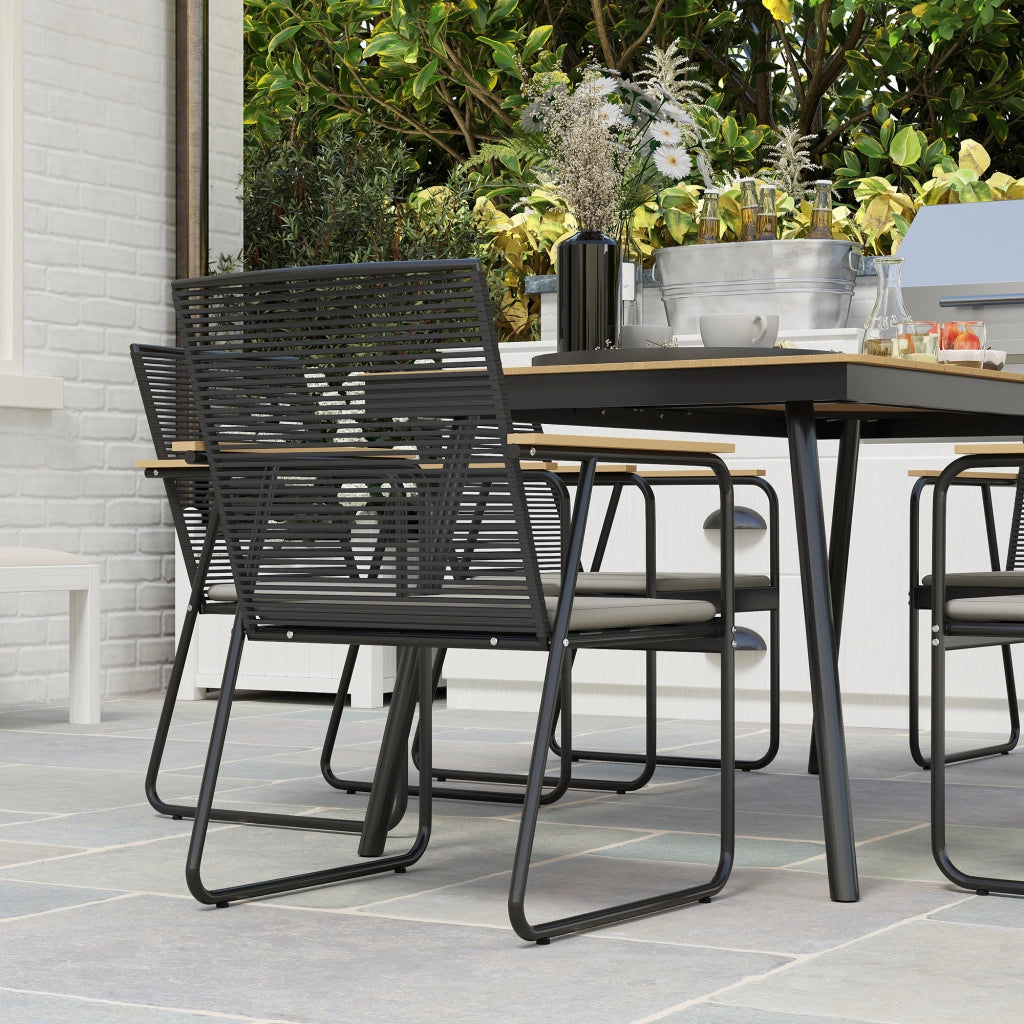 Gruppo di seduti set da pranzo in metallo da 7 pezzi per 6 persone tavolo da pranzo con tavolo 6 sedie set sala da pranzo legno naturale+nero