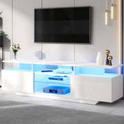 Mobile TV 160x40x45 cm con 2 armadietti; LED da app; vetro temperato; MDF; bianco
