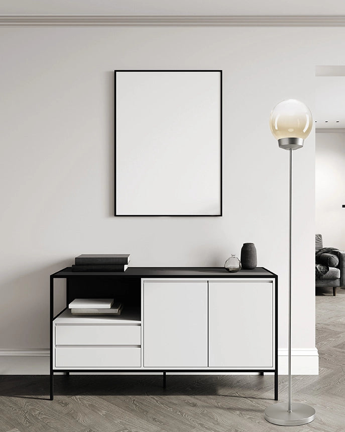 JOTTO LAMPADA DA TERRA  IN METALLO COLORE ALLUMINIO VETRO SFUMATO AMBRA  DA 25CM 1 LUCE ATTACCO GX53 DIMMERABILE