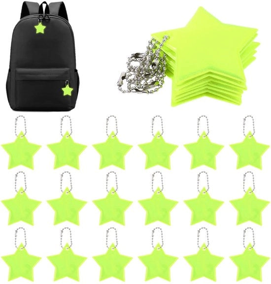 Riflettori di sicurezza a forma di stella, 30 pezzi, fluorescente giallo, impermeabili, catena di aggancio pratica, riflettori di sicurezza