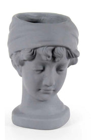 VASO PORTA PIANTE DESIGN TESTA DI DONNA BASE TONDA 25X18X29 CM GRIGIO