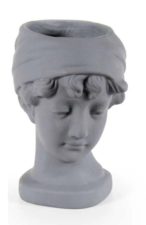 VASO PORTA PIANTE DESIGN TESTA DI DONNA BASE TONDA 25X18X29 CM GRIGIO