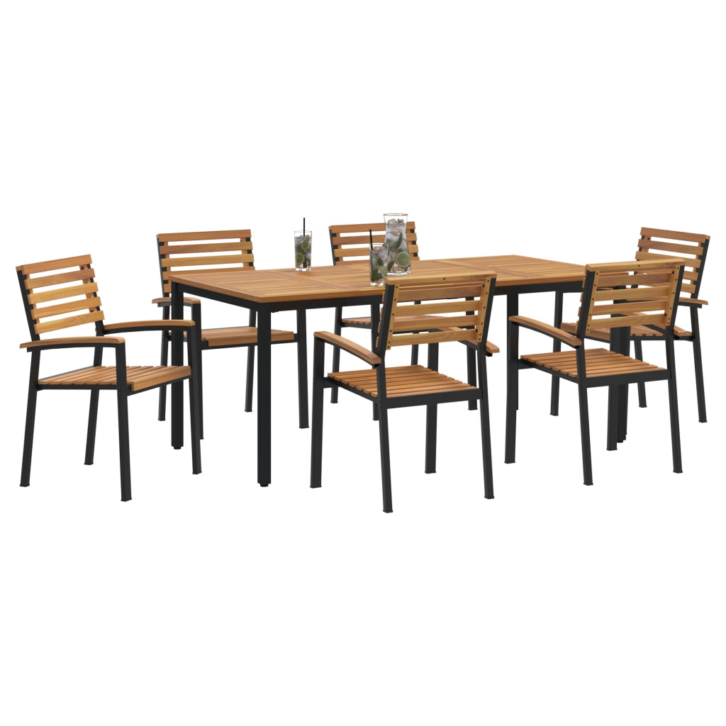 Set da Pranzo Giardino 7 Pezzi in Legno Massello Acacia e Metallo