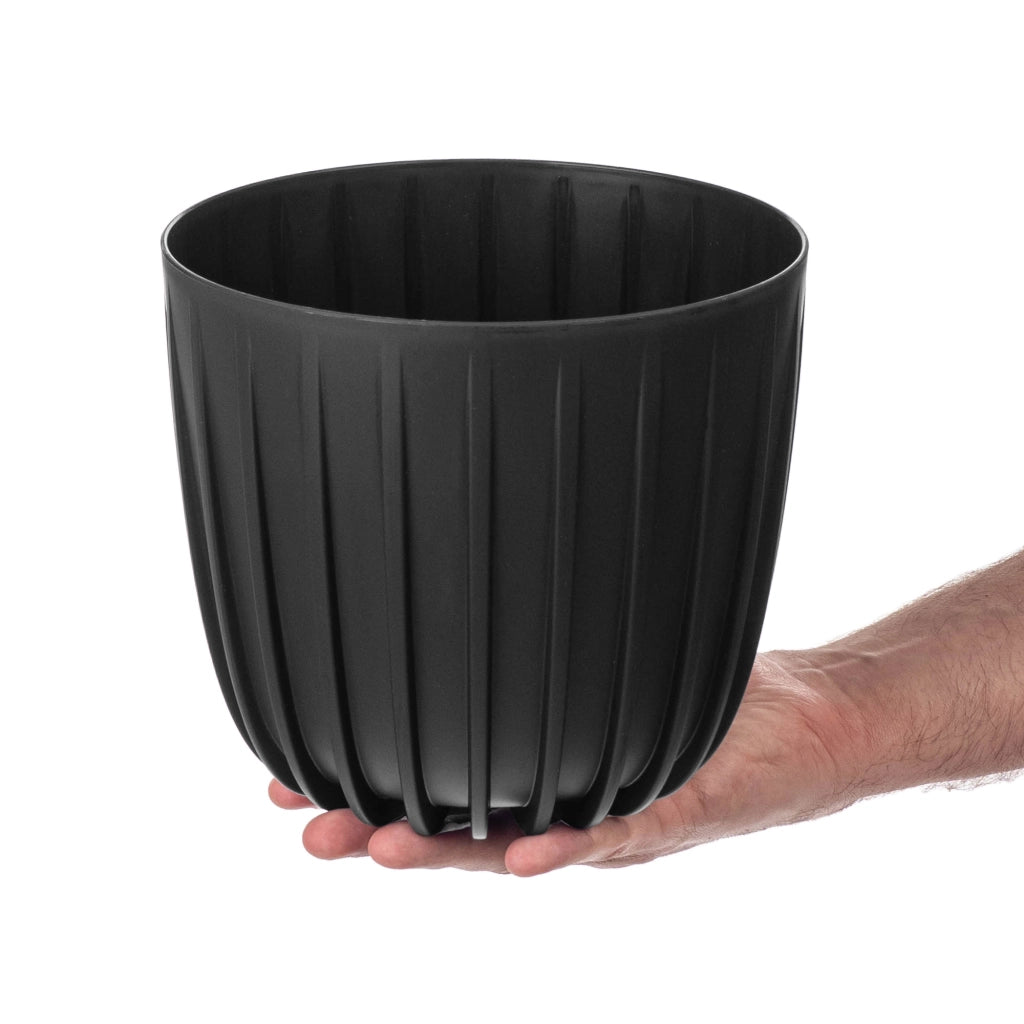 KADAX Vaso da fiori, coprivaso rotondo da 17,5 cm in plastica, supporto per fiori nero