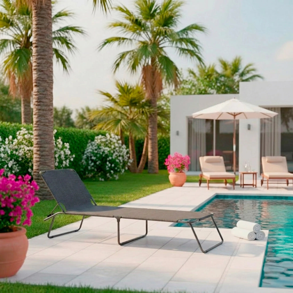 Coppia Di Lettini Pieghevoli Prendisole Senza Tettuccio Parasole Schienale Reclinabile Regolabile Struttura In Metallo Nero Sedia Sdraio Per Spiaggia Giardino Piscina 187 x 53 x 24 Cm Grigio Scuro