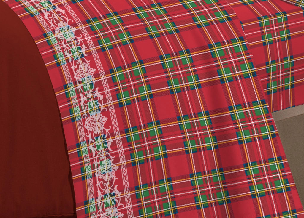 Completo Lenzuola Linea Pensieri Delicati 100% Cotone Disegno Orsetto Tartan - Matrimoniale - Rosso