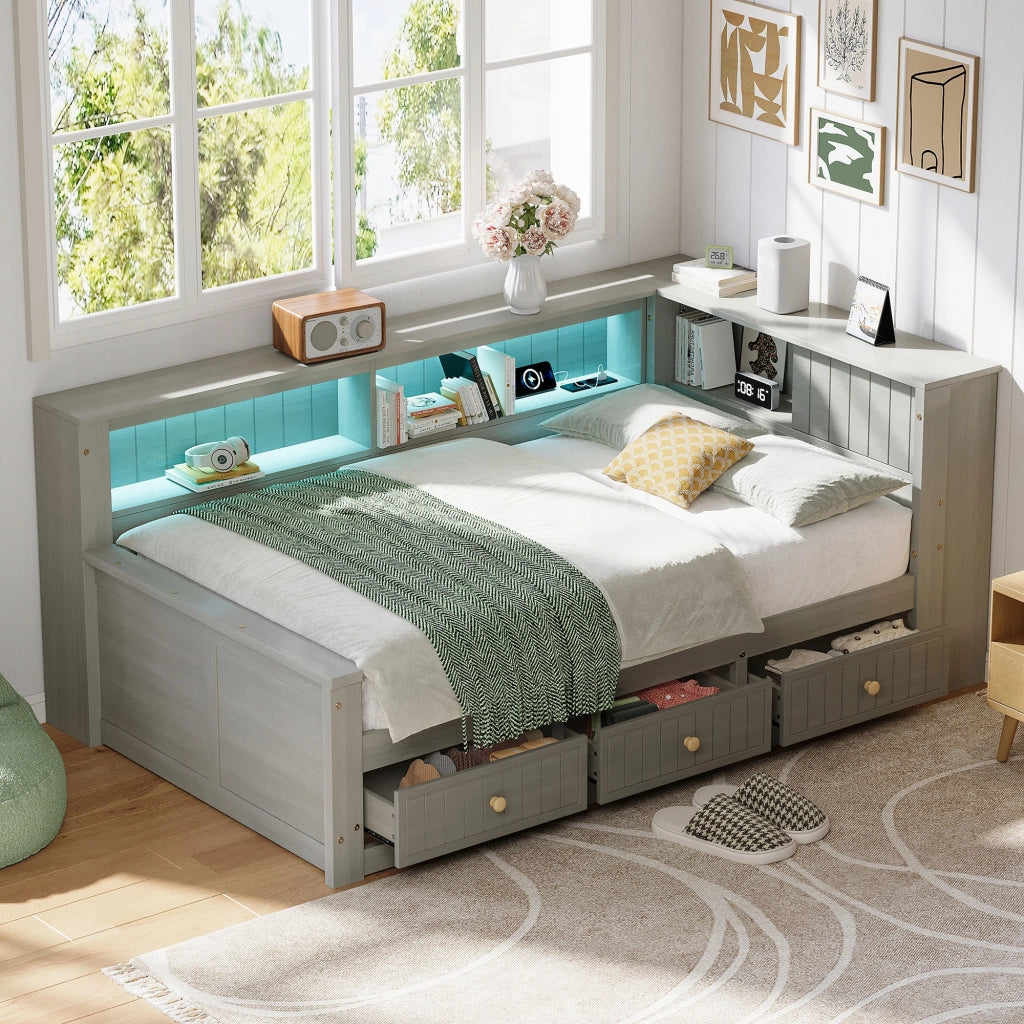 Letto a giorno 90x200 - Xylo - Grigio con cassetti